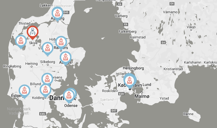 Danmarkskort over ukrainske menigheder